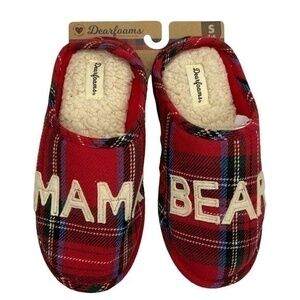 Dearfoams Slippers Memory Foam Red Plaid Mama Bear House Slippers Size Small